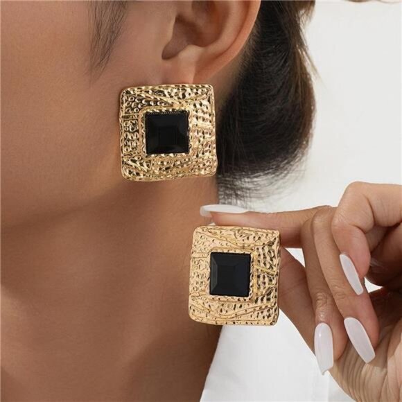 18K Gold-Plated Square Earrings - Picture 1 of 5